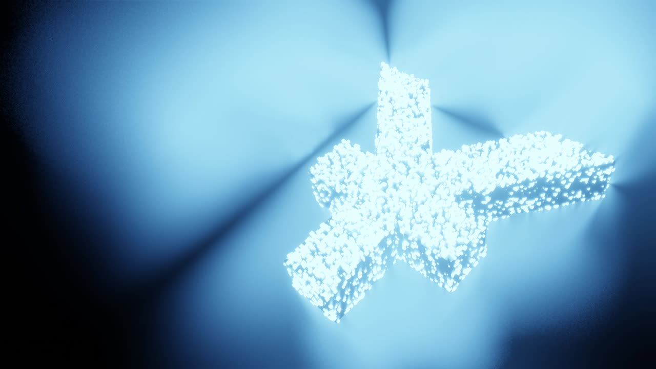 중국의 화폐인 위안 (yuan) 의 표지판과 기호는 미래주의적 입자 빛, 3d 렌더링, 큐브 다각형 패턴, 비즈니스 금융, 블록체인 기술 개념, 검은색 배경 애니메이션, 복사 공간과 함께 4k 영상입니다.