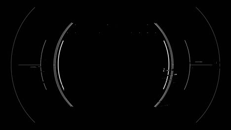 animation of futuristic user interface with circular loading bars, hud elements on dark background, good for overlay with alpha matte blending option