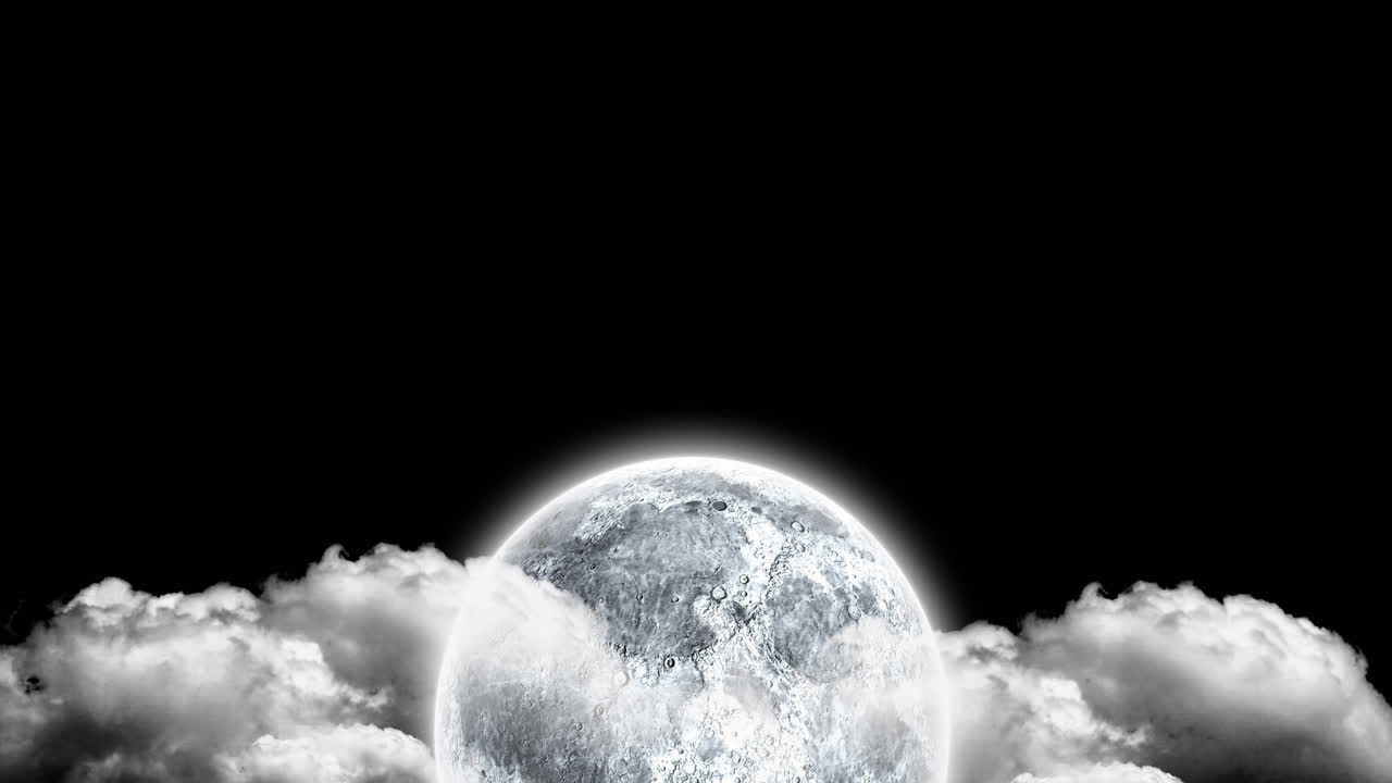 animación de la luna y las nubes moviéndose sobre un fondo negro