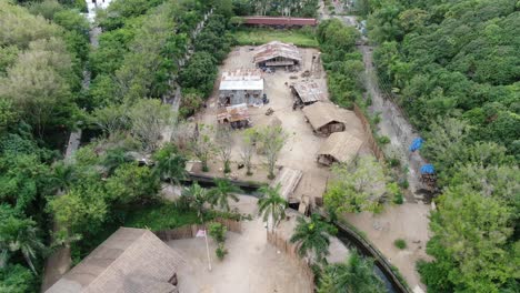 Old-village-movie-set-simulating-south-east-Asia,-In-Hong-Kong,-Aerial-view