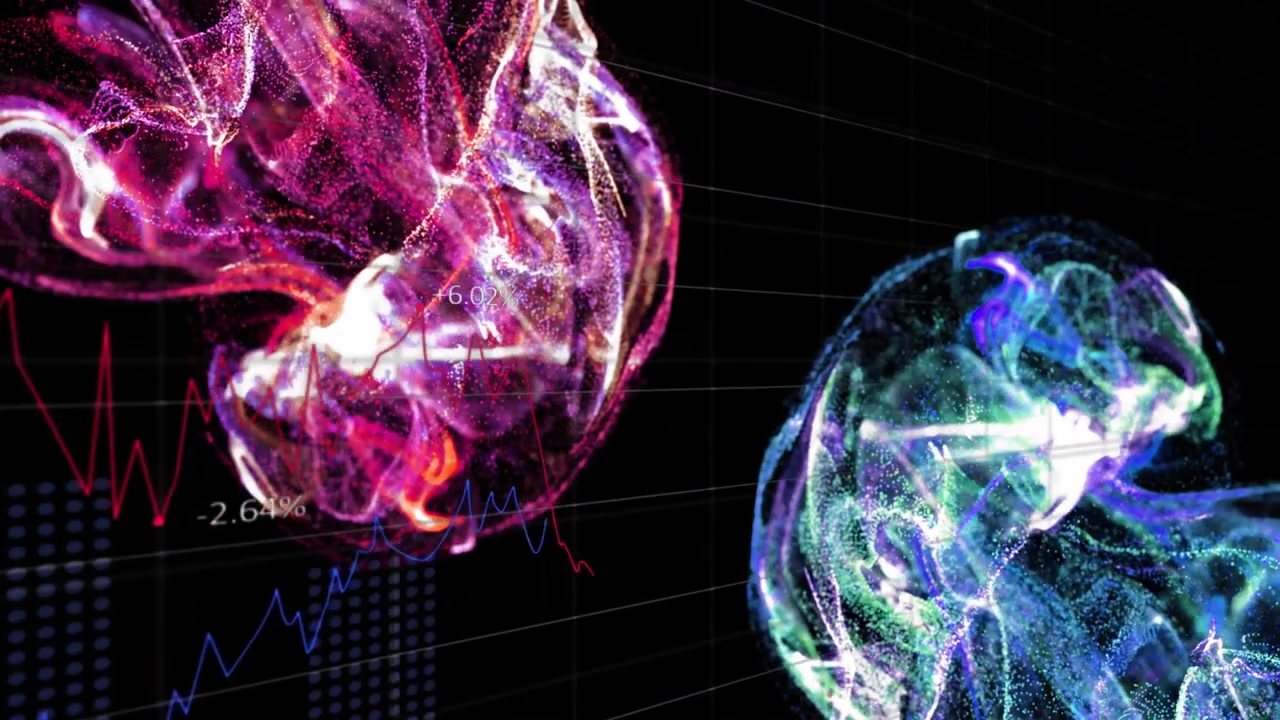 Abstract Digital Brains with Financial Data Charts and Analytics