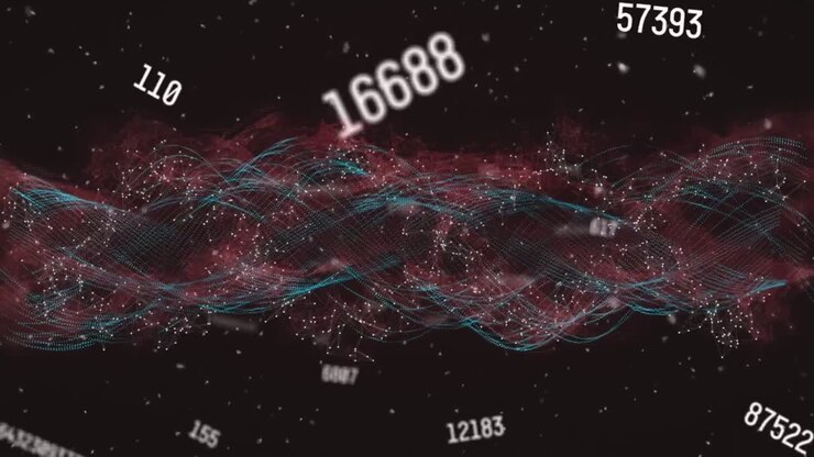 Animation of numbers and waves on black background