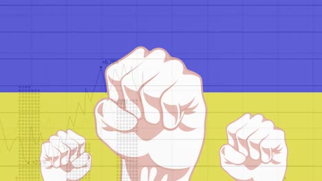 Animation-of-data-processing-and-fists-over-flag-of-ukraine