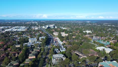 aerial drone pullback view of the suburb of sutherland in the sutherland shire, southern sydney, nsw