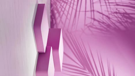 3d rendering display, vertical, podium and abstract floral fern plant background, vivid color, graphic product display, animated product shot packshot studio setting colorway, pink purple