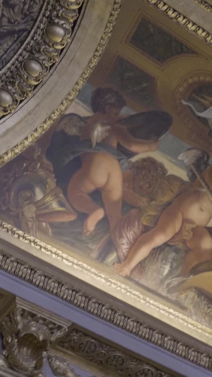 Beautiful classic ceiling mural with cherubs in ornate architecture