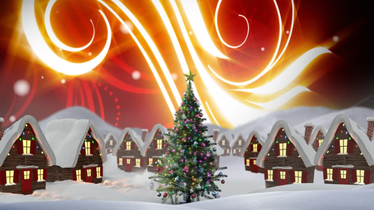 크리스마스 겨울 마을과 빛나는 하늘