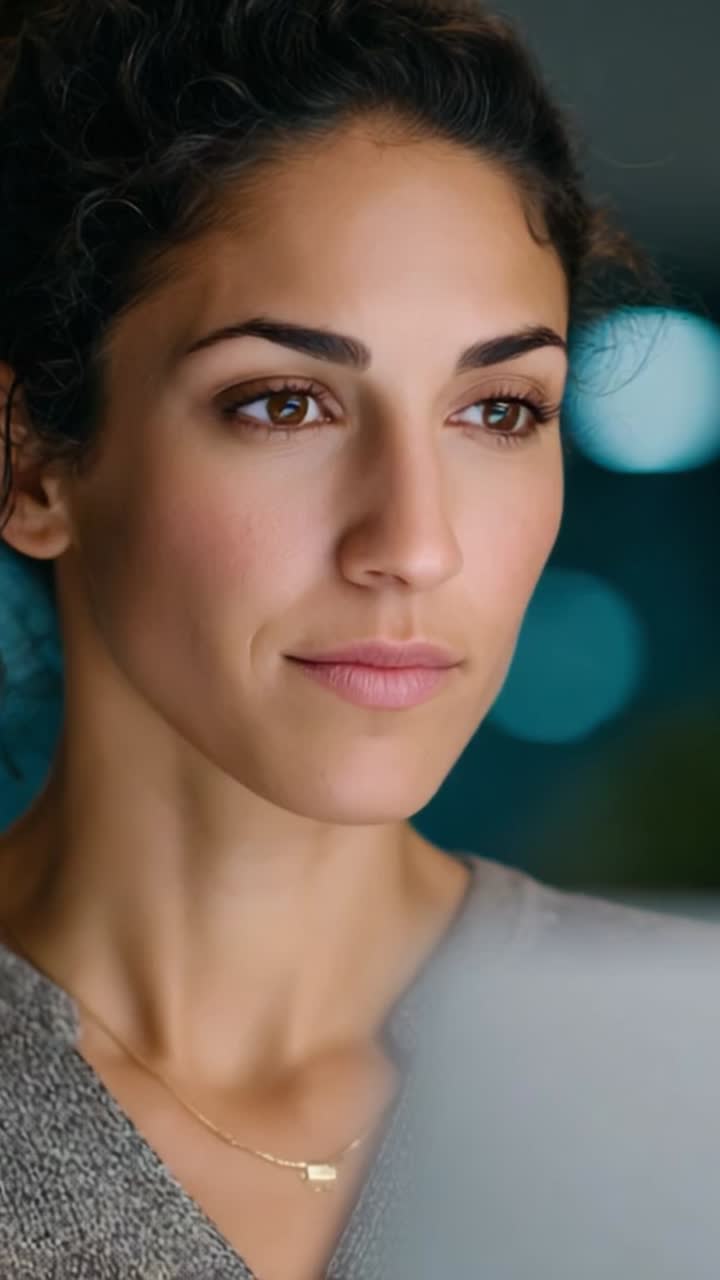 A Woman Engaged with Technology, Displaying Curiosity and Joy While Observing a Screen, Captured Through Intimate Expressions and Focused Moments