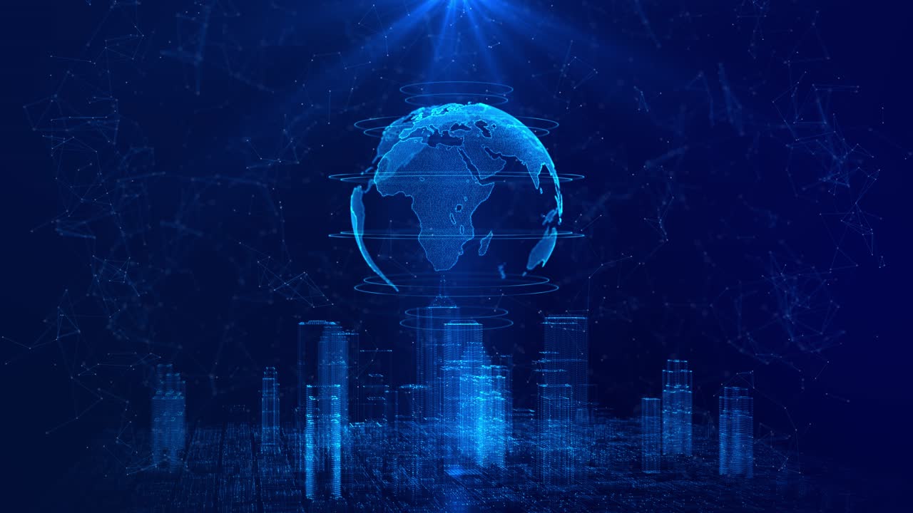Abstract 3d hologram cyberspace buildings digital city technology connection ai cloud computing