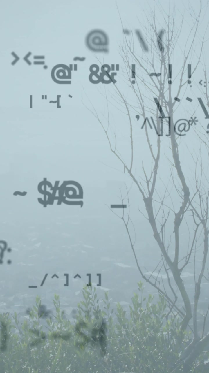 Digital composition of multiple changing symbols against landscape with trees