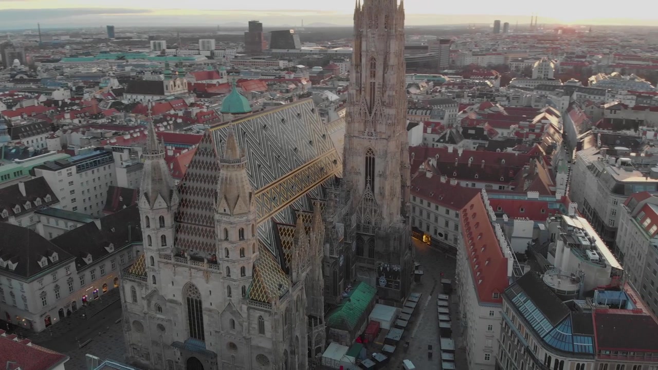 Aerial shot of Stefansplatz church in Vienna