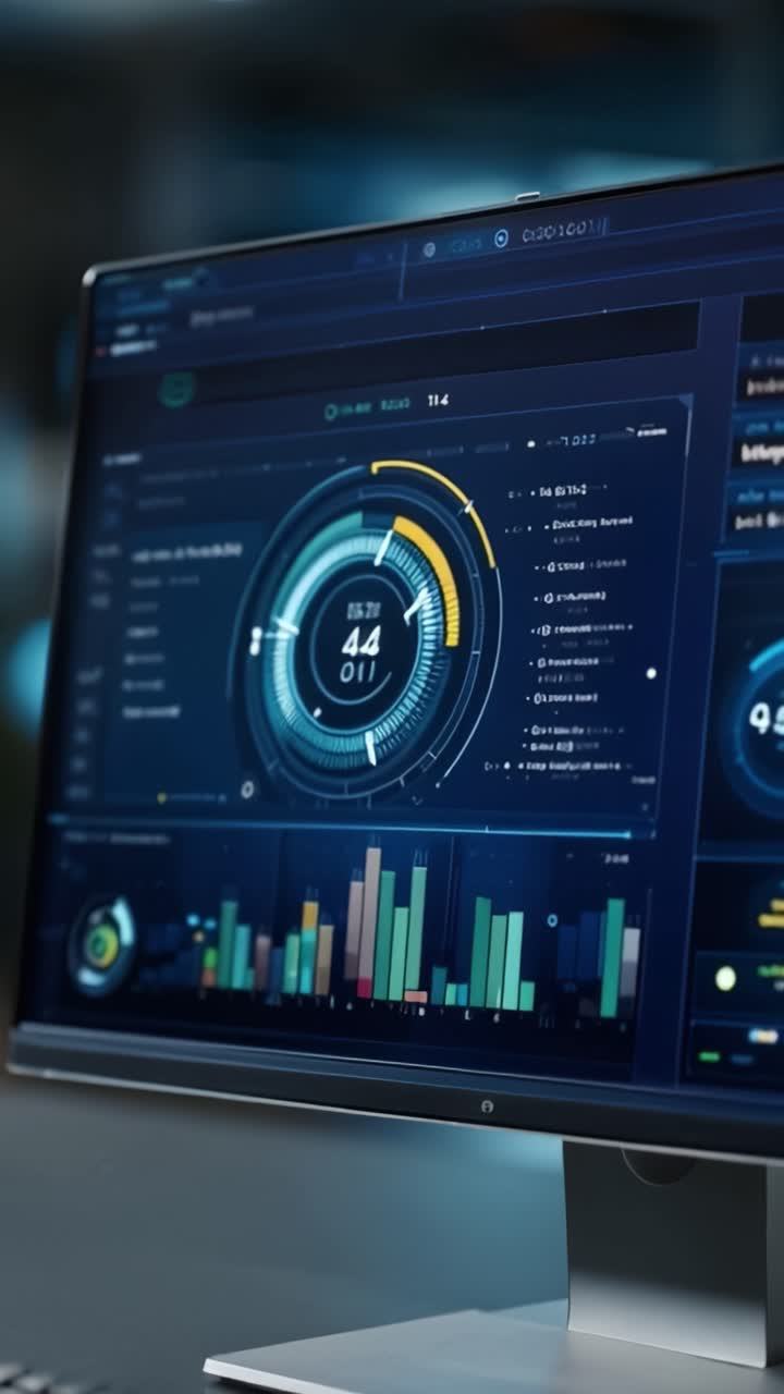 Sleek Digital Dashboard Displaying Real-Time Analytics and Performance Metrics with Graphical Representations on a Modern Computer Monitor