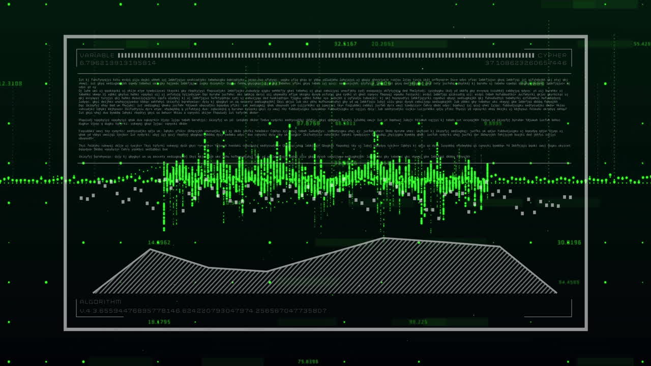 Animation of data processing on black background