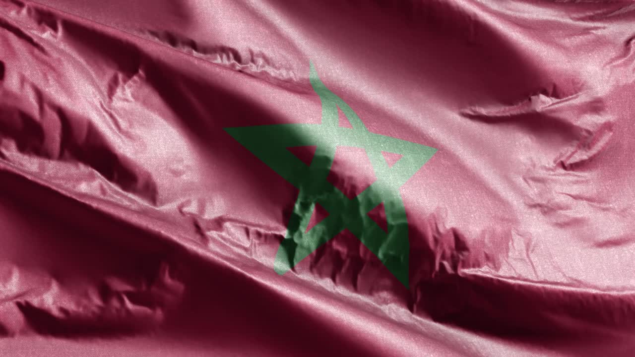 Morocco textile flag waving on the wind loop. Moroccan banner swaying on the breeze. Fabric textile tissue. Full filling background. 10 seconds loop.