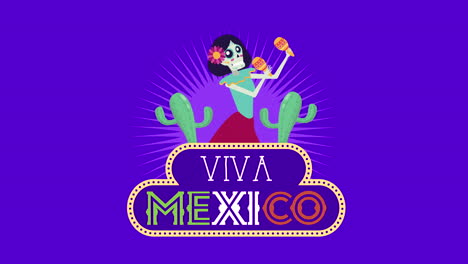 viva mexico animation with catrina skull playing maracas character