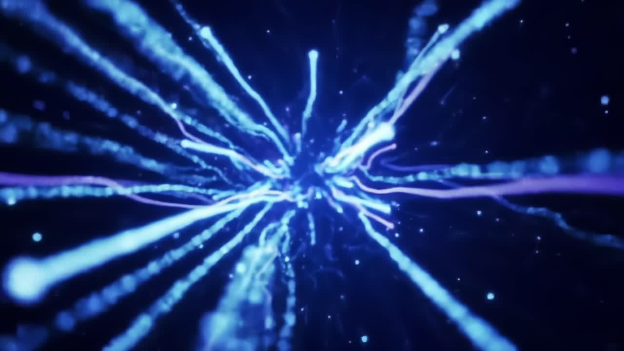 A Captivating Visual Journey Through an Ethereal Cosmic Landscape of Pulsating Blue and Purple Energy Streams Radiating Outward in an Abstract Display