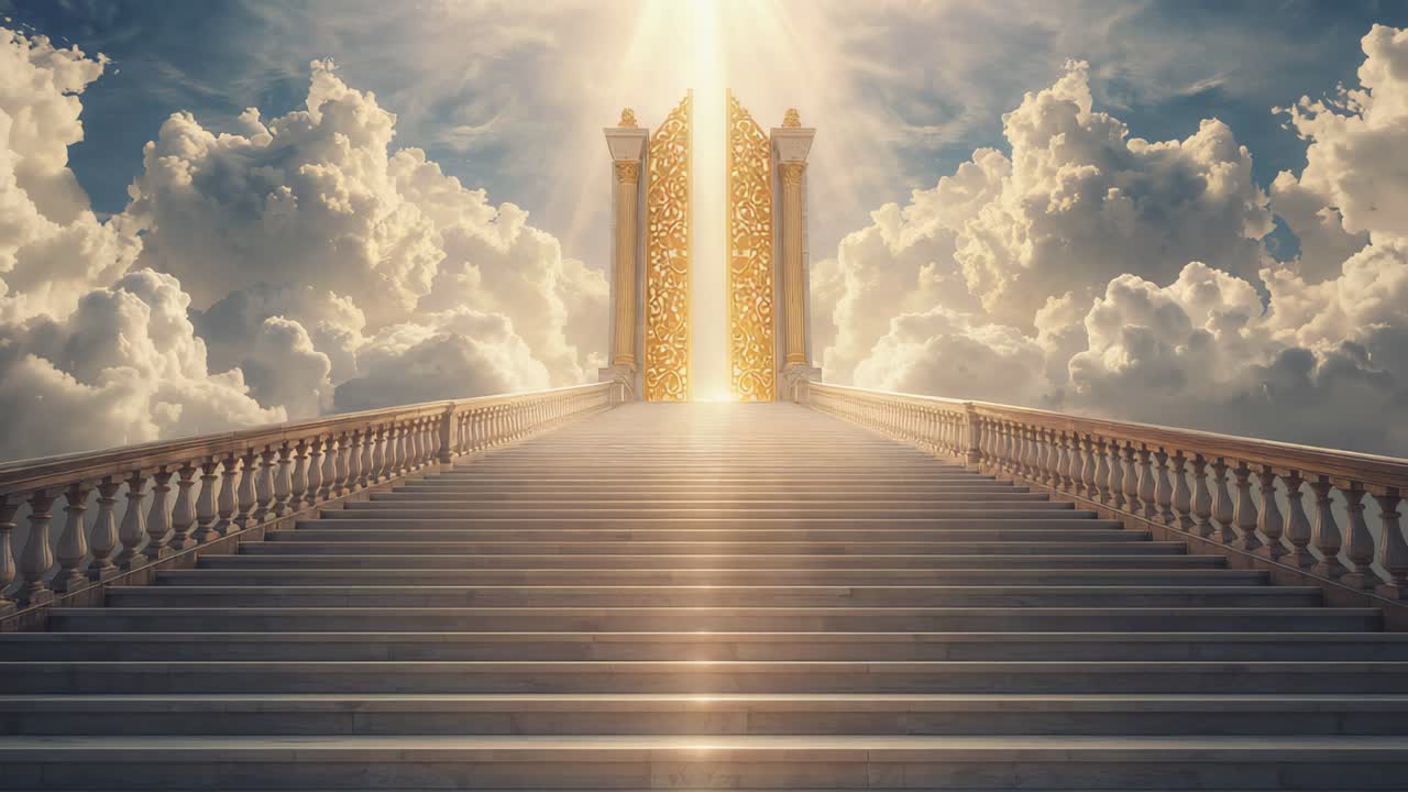 Stairway to Heaven with Gate and Clouds