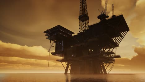 offshore jack up rig in the middle of the sea at sunset time