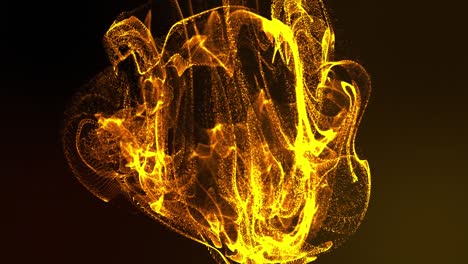 animation of glowing orange and yellow flame like energy cluster moving on black background