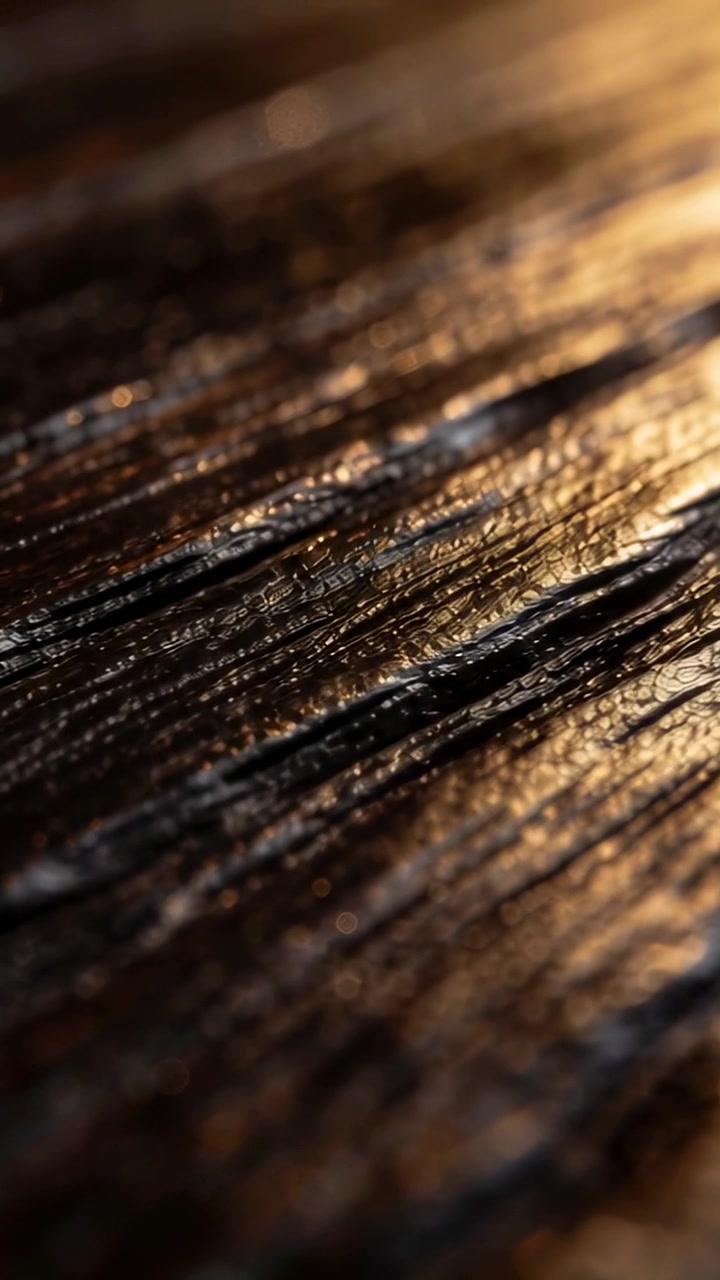 Vertical video: Moving camera revealing weathered plank grain in macro, emphasizing oil sheen
