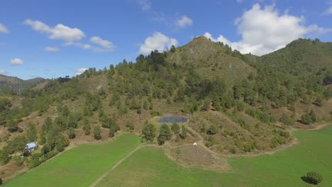 Aerial-Pan-over-Countryside-Jarabacoa-Town-Valley