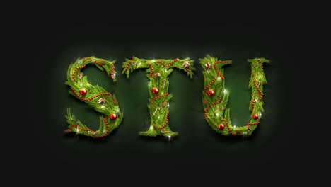 Decorative S T U letters, xmas font mockup in darkness
