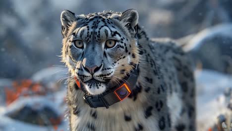 snow leopard with collar