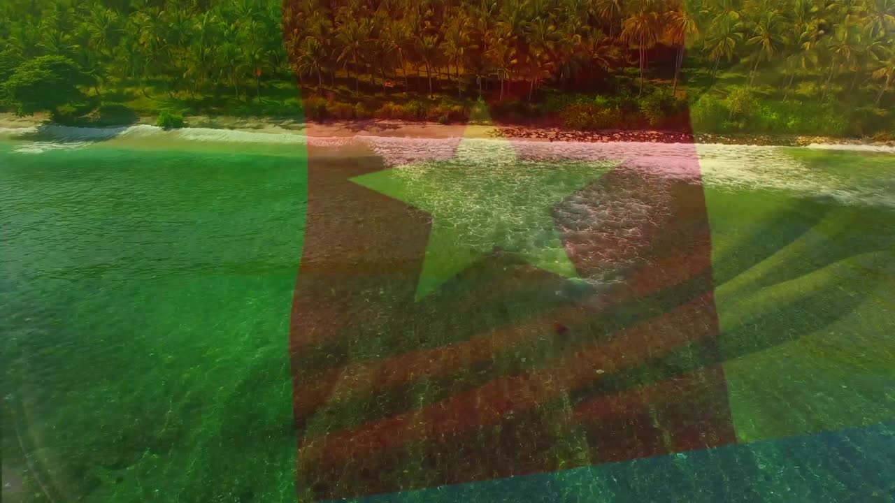 animación de la bandera de camerún ondeando sobre el paisaje de la playa