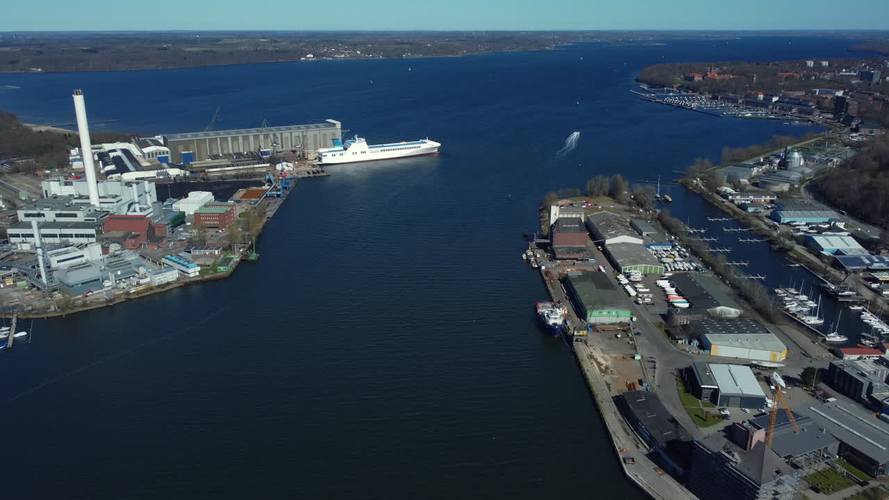 Industrial Harbor with Ships and Marina