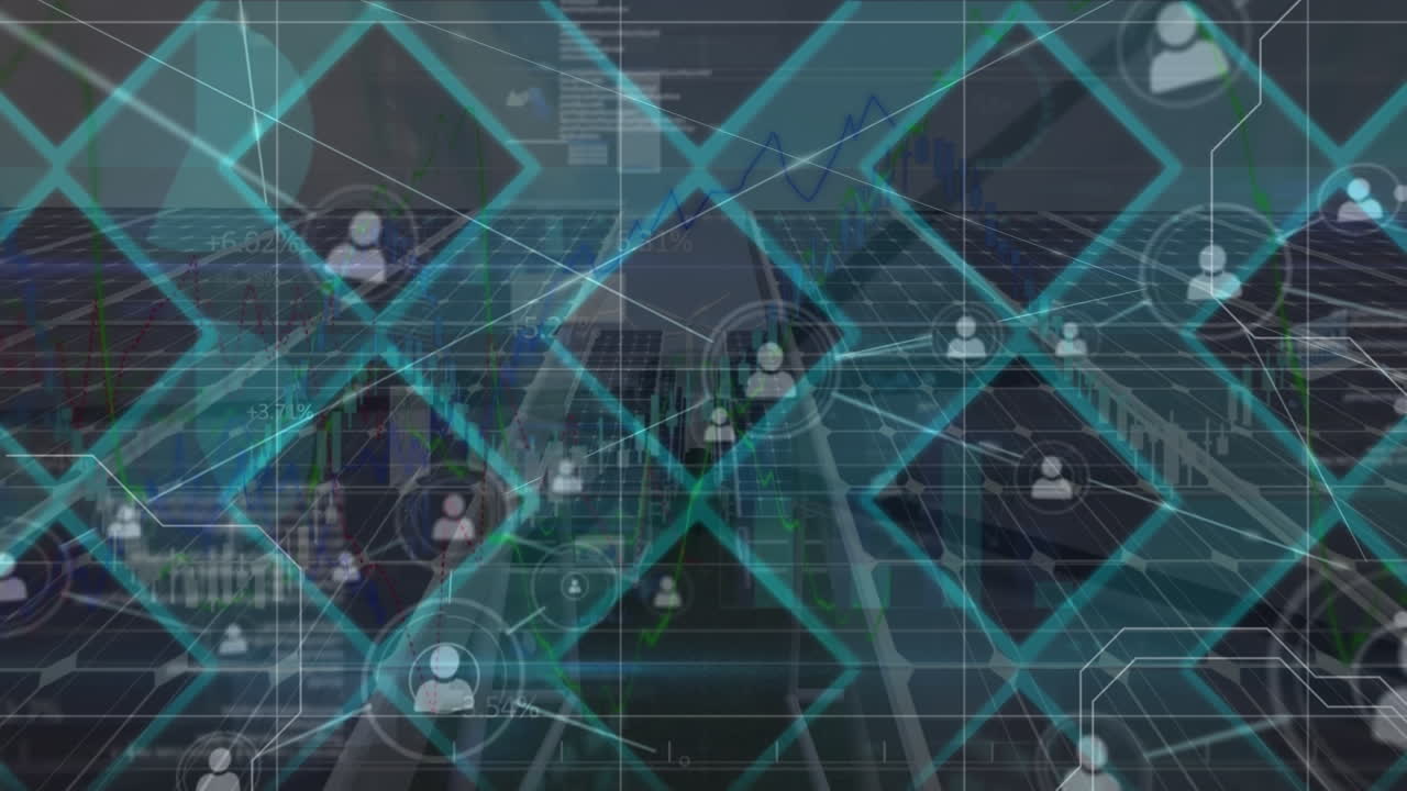 animación de la red de conexiones a través de paneles solares y diamantes