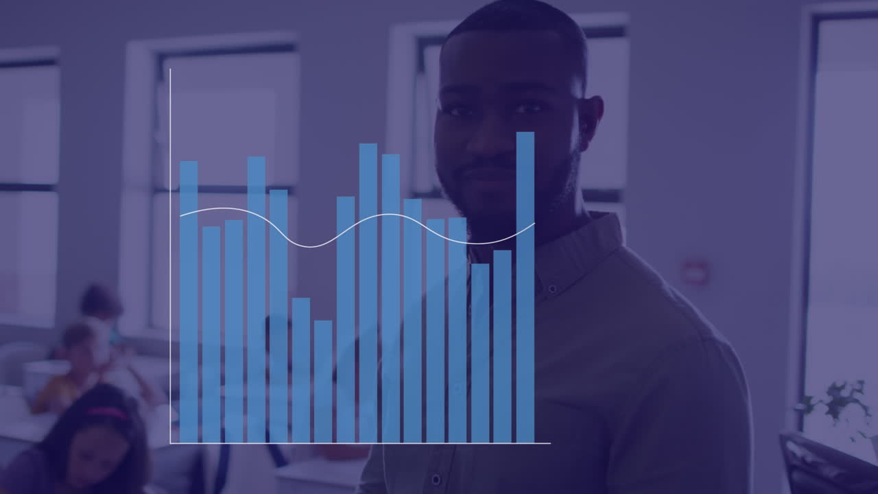 animación de un gráfico sobre diversos escolares y maestros en el aula