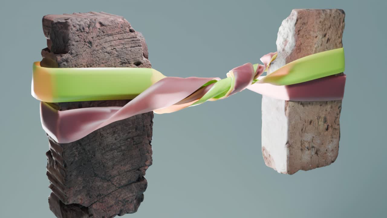 Abstract Still Life with Bricks and Ribbon