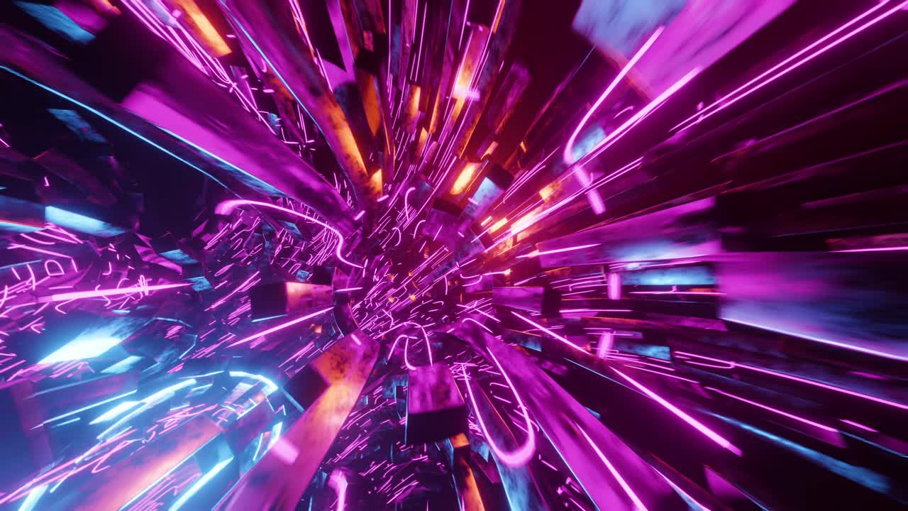 volando a través de un túnel circular con luces púrpuras de neón. animación en bucle infinito.