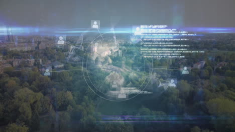animación de redes de conexiones y procesamiento de datos sobre el paisaje