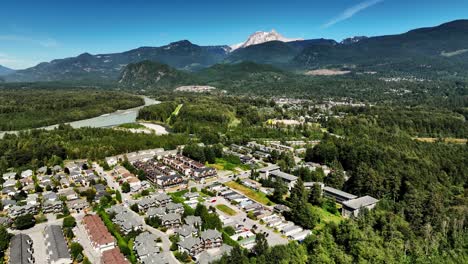 aerial view of residential homes in squamish, north of vancouver, british columbia, canada - drone shot