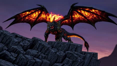 fiery dragon on a rocky peak