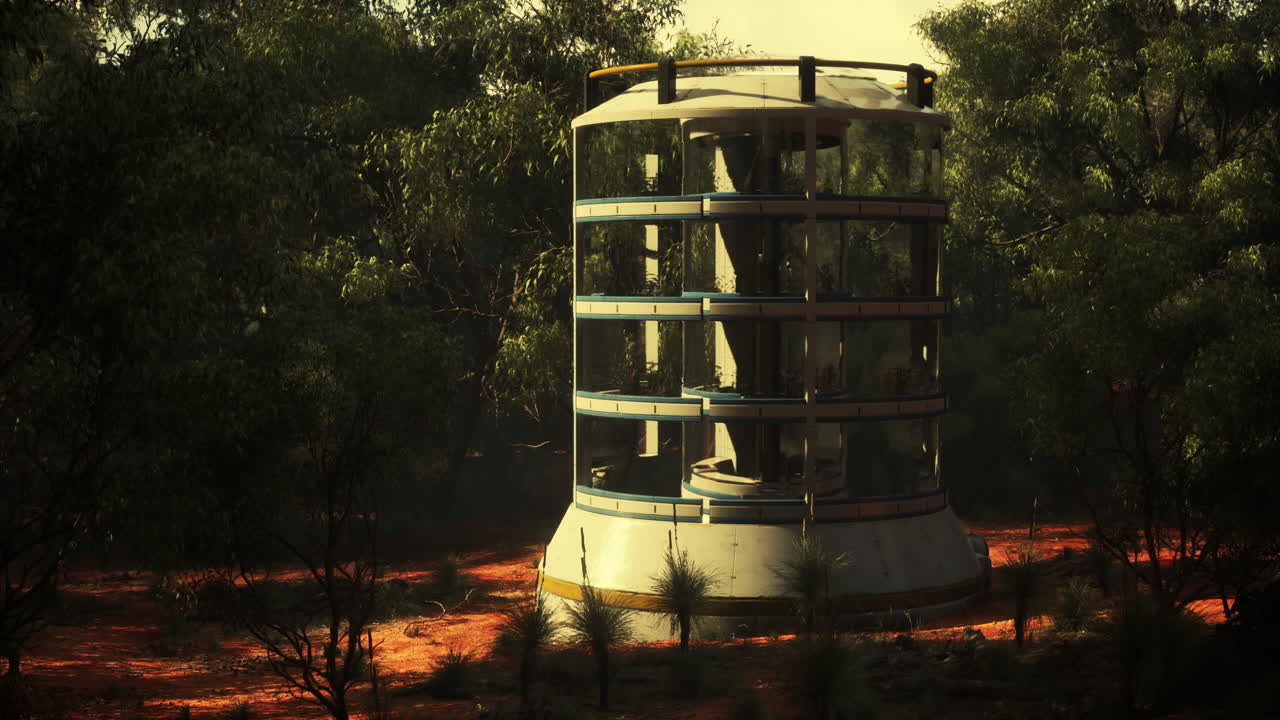 숲 속 의 미래적 인 유리 탑