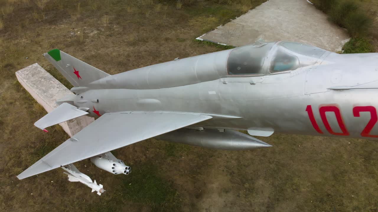 Aerial high angle shot of airplane fighter