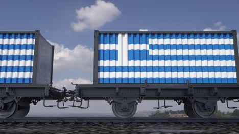 contenedores con la bandera de grecia. transporte ferroviario