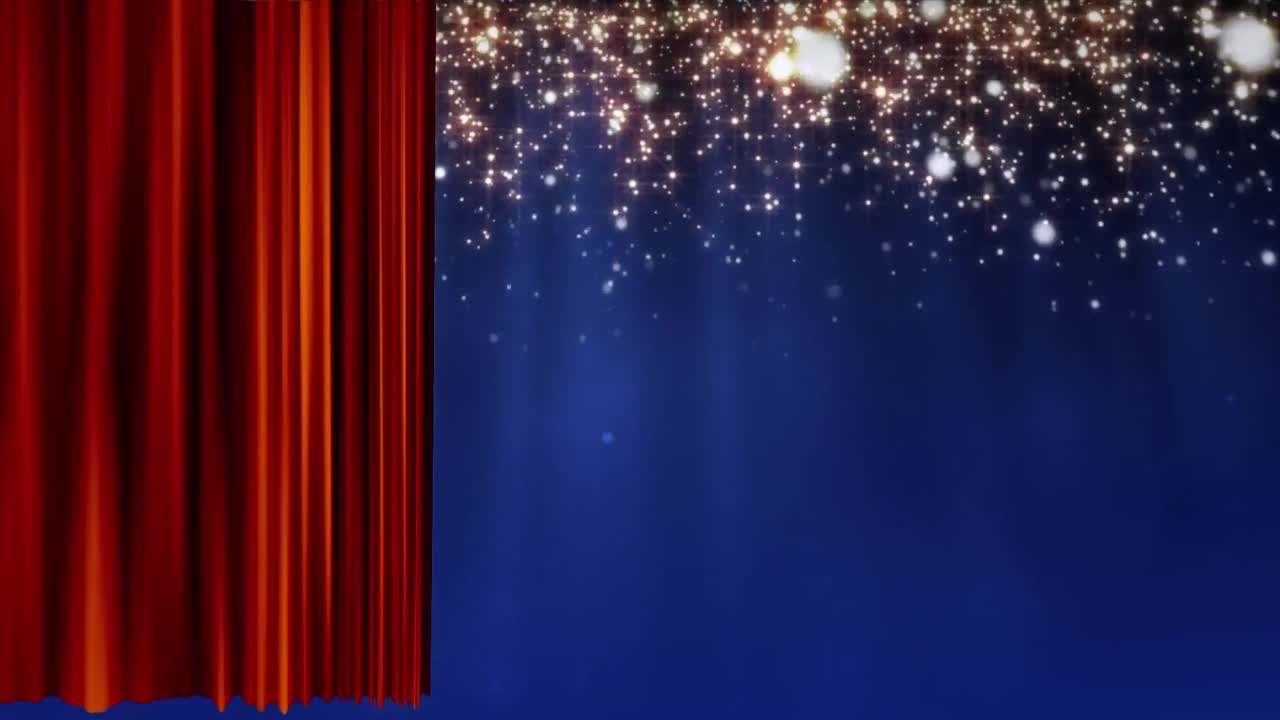 Animation af gardin og lyspletter på blå baggrund