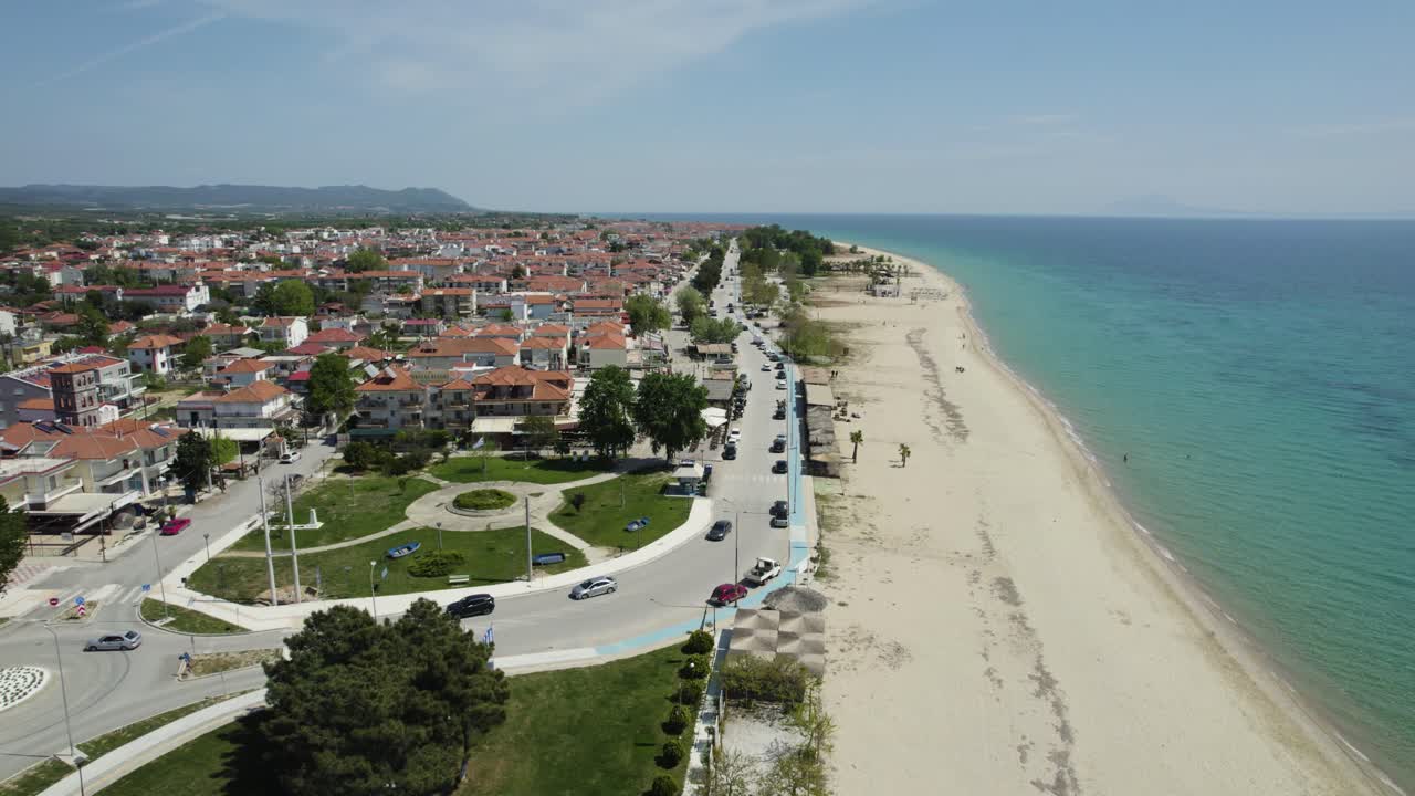 Ofrynio Beach, Tuzla Greece, Aerial Point of Interest Shot, Residential Developed Area, Real Estate Greece, Panoramic View