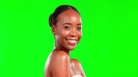 Black-woman,-smile-and-beauty-portrait-on-a-green