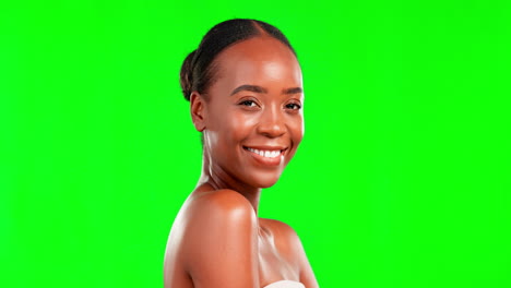 black woman, smile and beauty portrait on a green