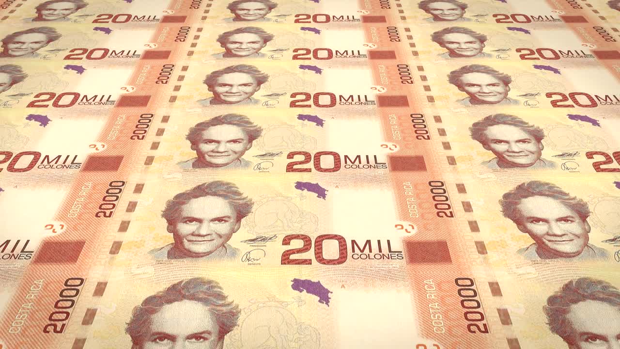 Kosta Rika'nın yirmi bin Kosta Rika kolonu banknotları, nakit para, döngü