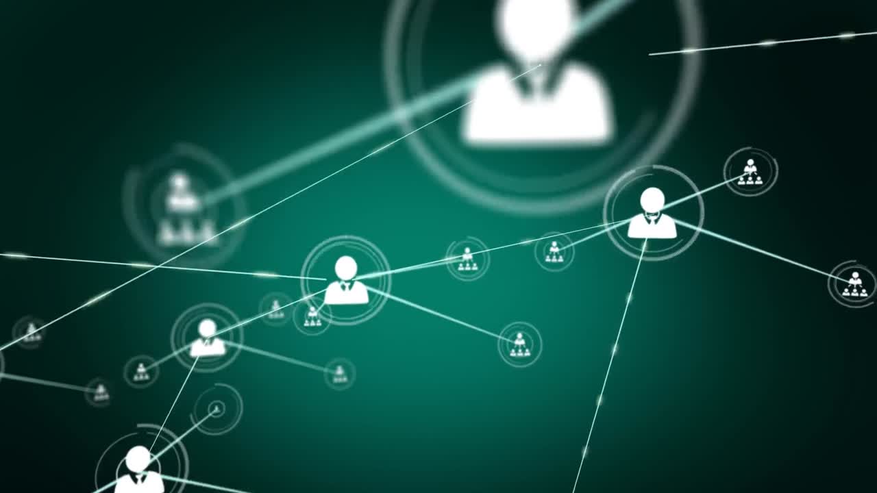 animación de la red de conexiones con iconos sobre fondo gris