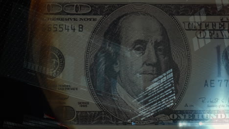 animation of data processing over american dollar banknote