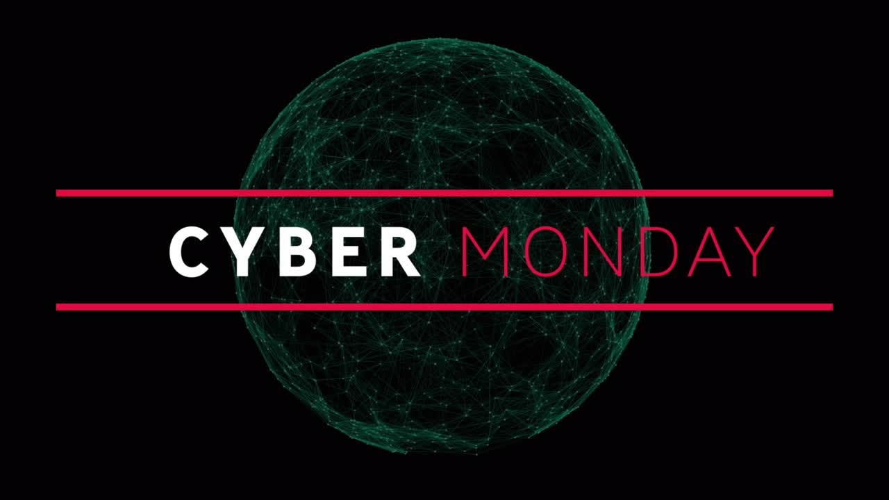 Animation of cyber monday sale text over networks of connections