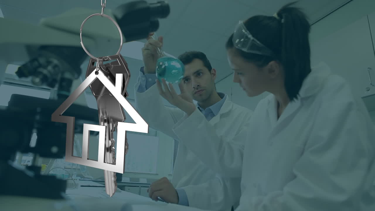 실험실에서 다양한 과학자들에 대한 키의 애니메이션.