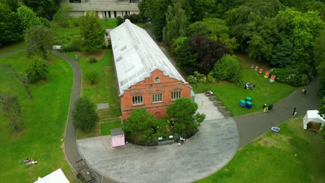 aerial video of the tropical ravine in botanic gardens in belfast, northern ireland. filmed in 4k, 30fps and with rec709 color