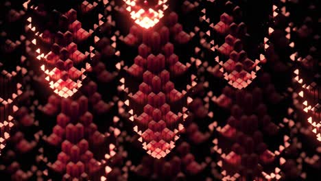 abstract 3d geometric pattern with red cubes and glowing lights